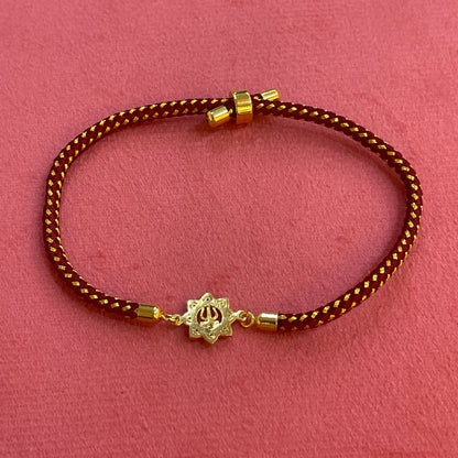 925 Silver Trishul Rakhi for Brother | Gold Plated Floral CZ Charm on Maroon Thread