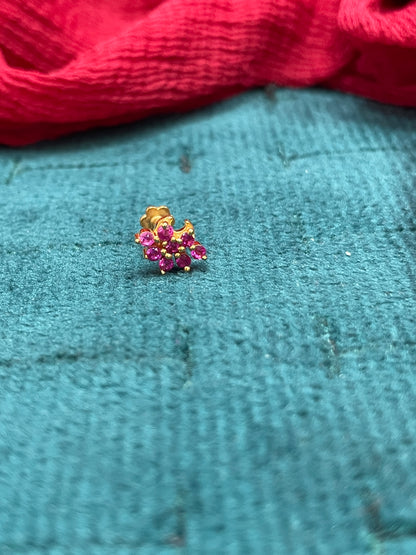 925 Silver Gold Plated Ruby Nose pin