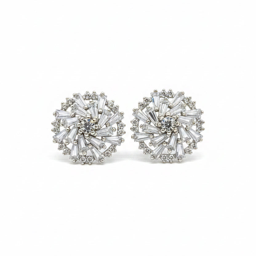 92.5 Silver Round White Stone Earrings | Classic Elegant Design | Jewellery