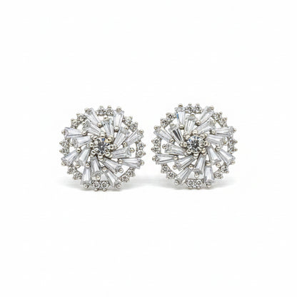 92.5 Silver Round White Stone Earrings | Classic Elegant Design | Jewellery