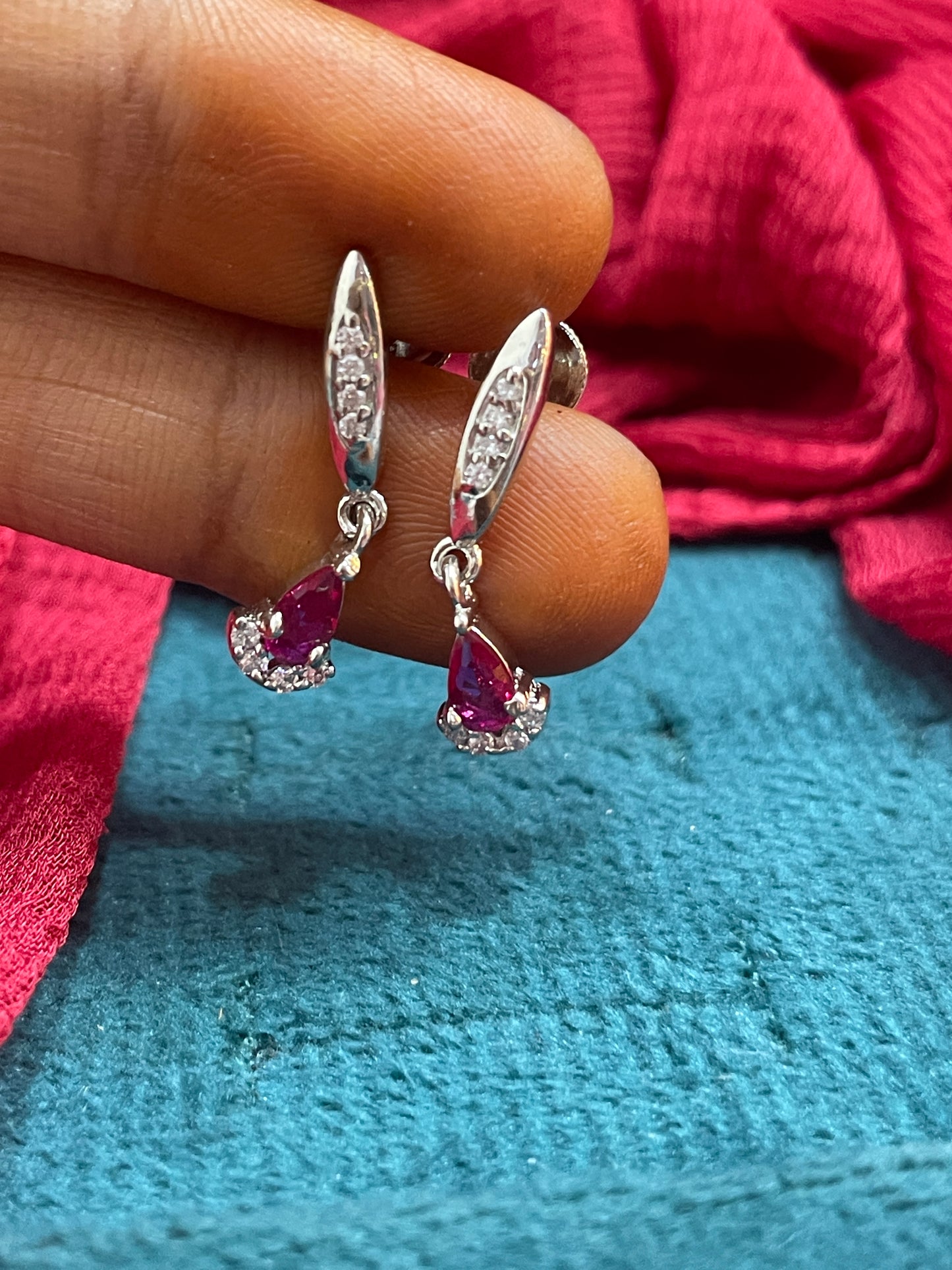 92.5 Silver Ruby Drop Earrings