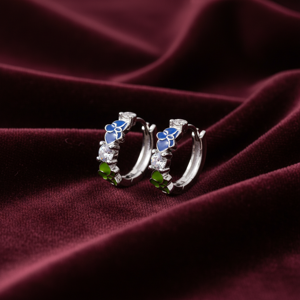 92.5 silver stylish flower bali earrings