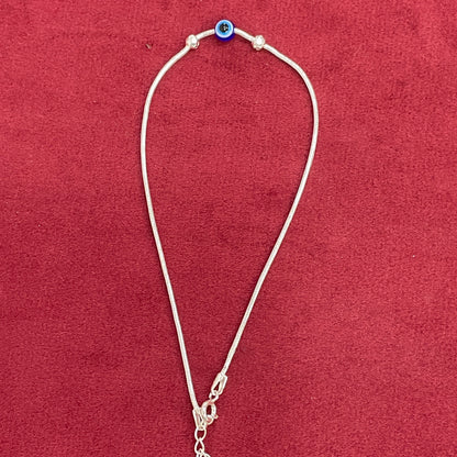 92.5 Sterling Silver Snake Chain Evil Eye Bead & Plain Silver Ball Anklets for Women