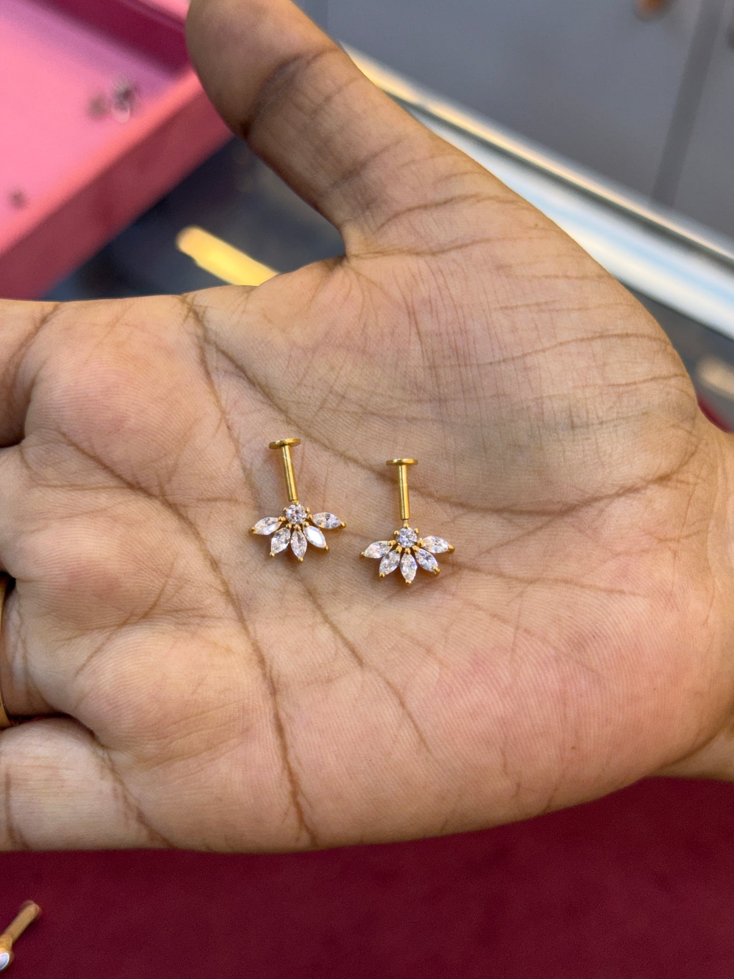 92.5 Silver Gold Plated Half Flower Bugadi Pair | Minimal Floral Elegant Design | Jewellery
