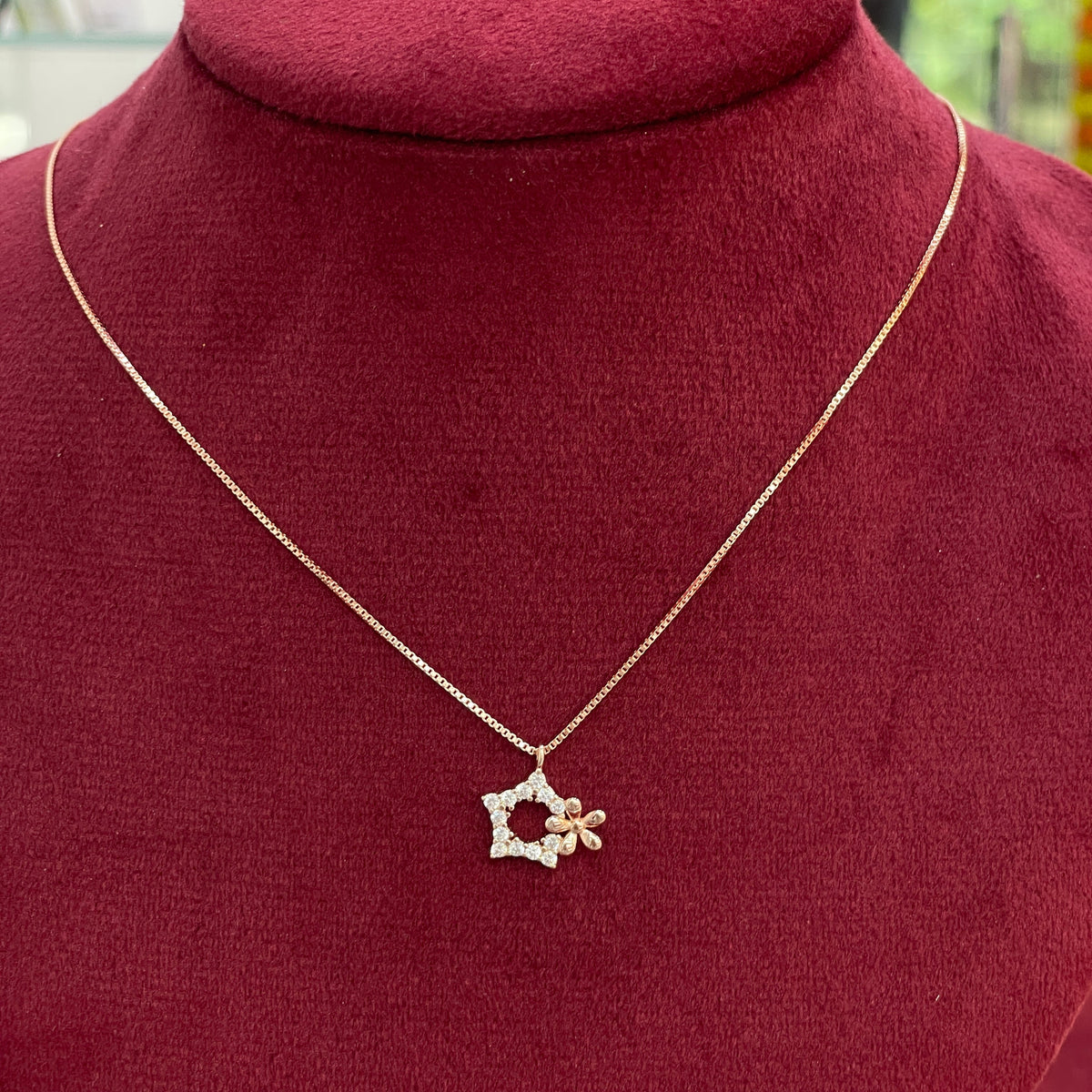 92.5 Silver Rose Gold Plated CZ Star & Flower Charm Pendant Necklace for Women