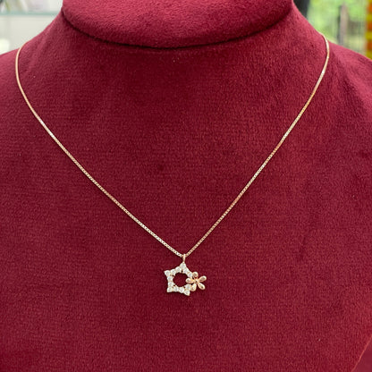 92.5 Silver Rose Gold Plated CZ Star & Flower Charm Pendant Necklace for Women