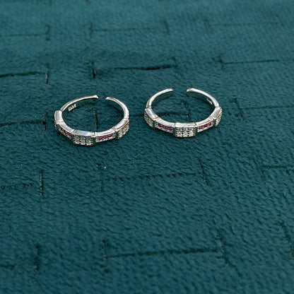 92.5 Silver Pink & White CZ Pave Block Toe Rings for Women