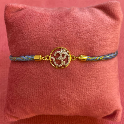 Silver Om Rakhi for Brother | Gold Plated Om Charm with CZ Stones
