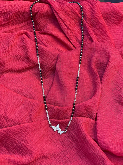 92.5 Silver Minimal Butterfly Black Bead Chain for Women 18.5 Inches | Stylish Nature-Inspired Design | Elegant Jewellery