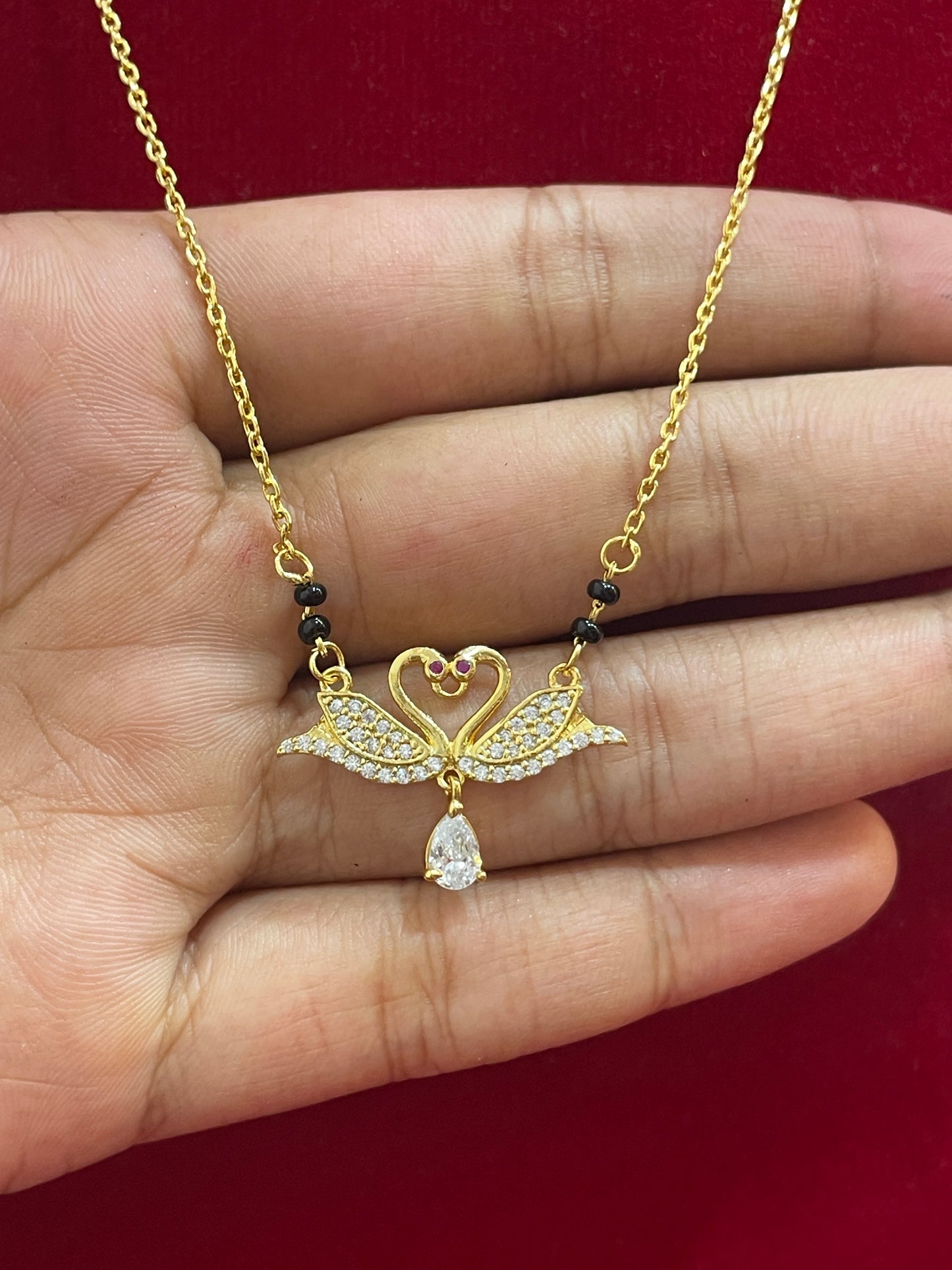 92.5 Silver Gold Plated Swan Black Bead Chain for Women 18.5 Inches | Elegant Symbol Design | Stylish Jewellery