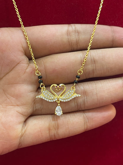 92.5 Silver Gold Plated Swan Black Bead Chain for Women 18.5 Inches | Elegant Symbol Design | Stylish Jewellery