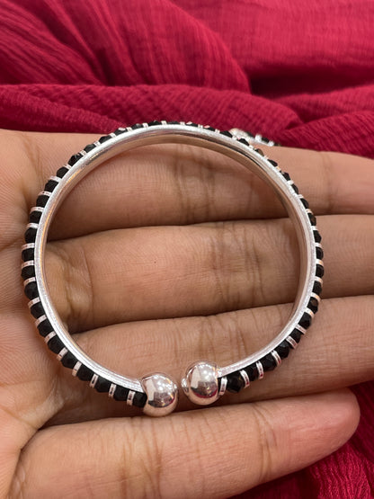 92.5 Silver Black Bead Kids Kada Pair | Baby Bracelet for Girls & Boys | Traditional Jewellery