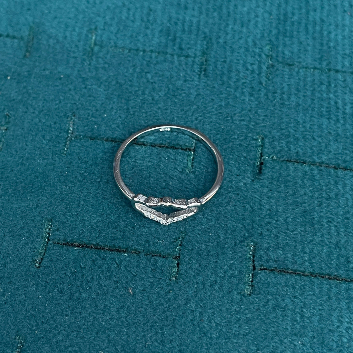 92.5 Sterling Silver Open Marquise Frame with CZ Chevron Finger Ring for Women