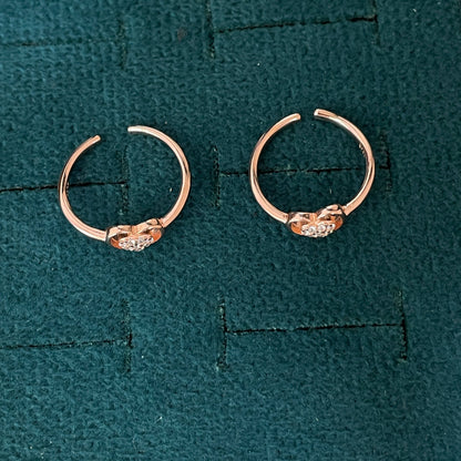 92.5 Silver Rose Gold Plated White CZ Heart Toe Rings
