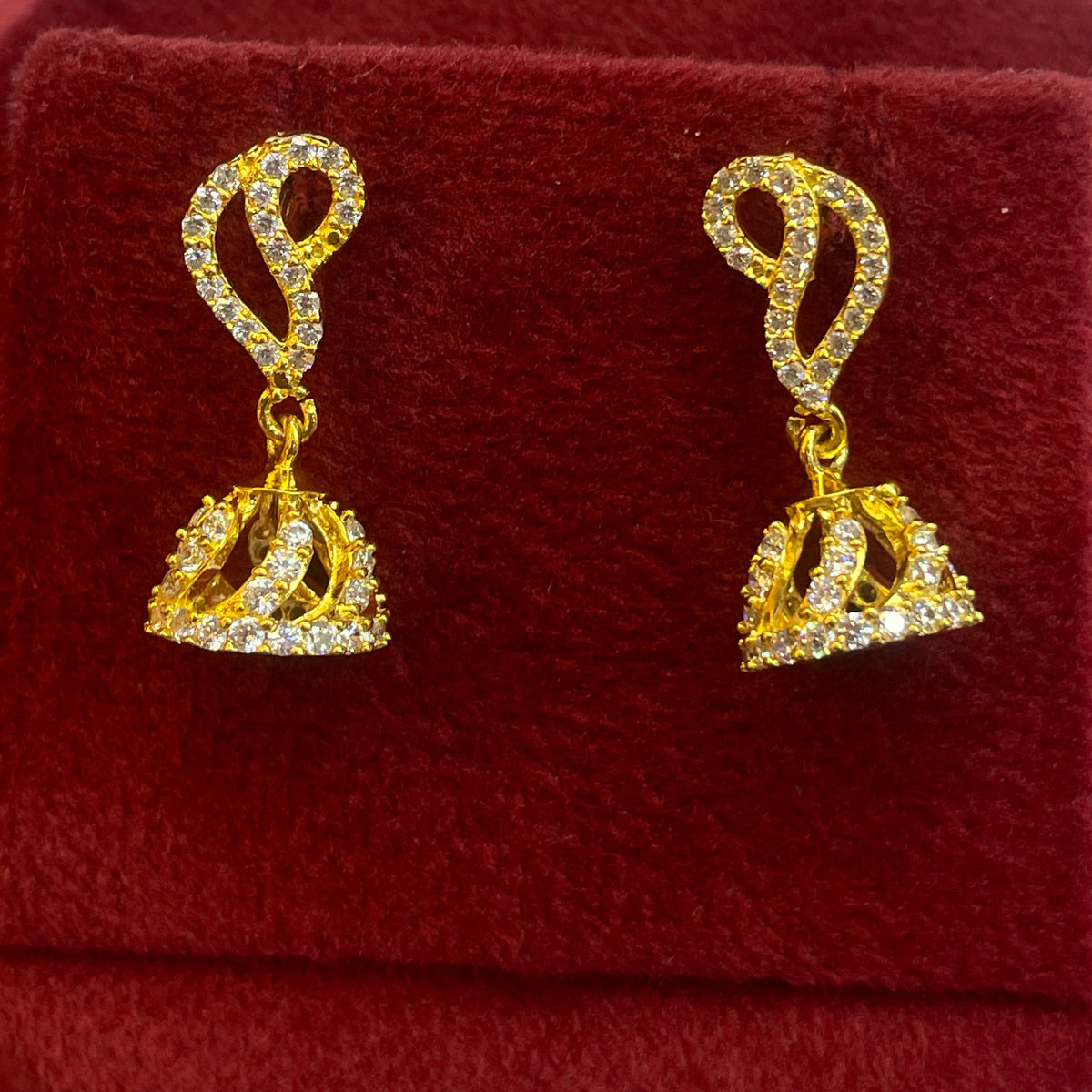 92.5 Silver Gold Plated White CZ Jhumka Earrings for Women