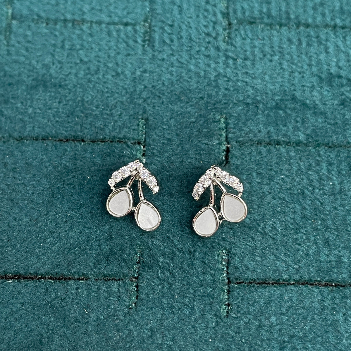 92.5 Sterling Silver MOP Cherry Stud Earrings for Women pair