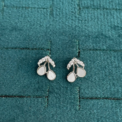 92.5 Sterling Silver MOP Cherry Stud Earrings for Women pair