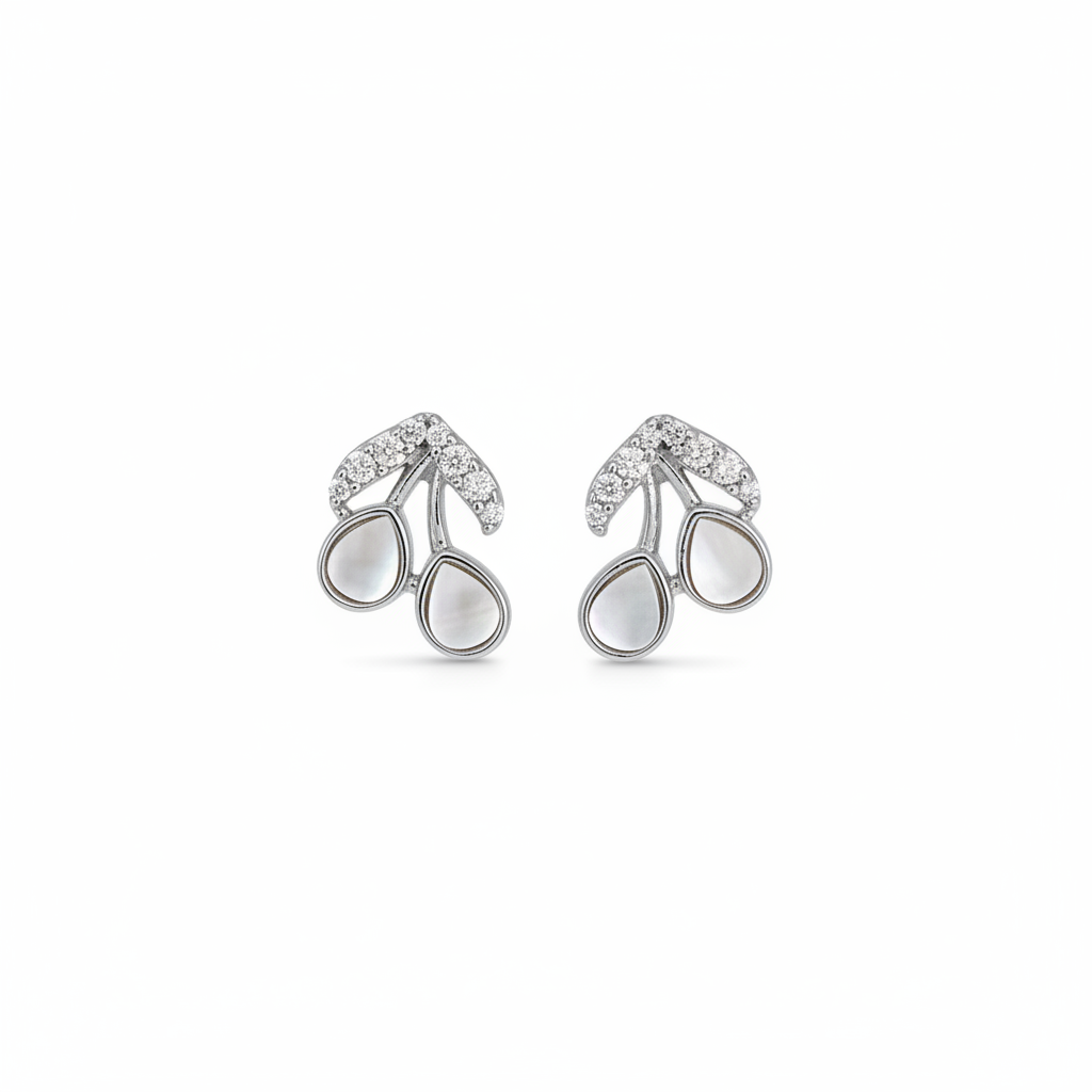 92.5 Sterling Silver MOP Cherry Stud Earrings for Women pair