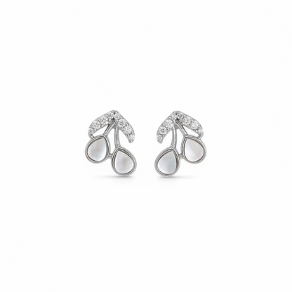 92.5 Sterling Silver MOP Cherry Stud Earrings for Women pair