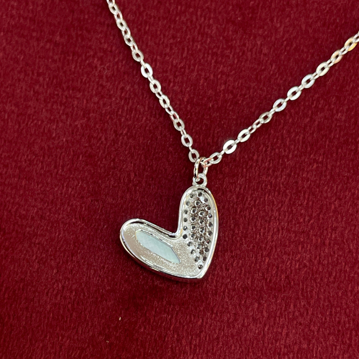 92.5 Silver MOP & Pave CZ Split Heart Pendant Necklace for Women