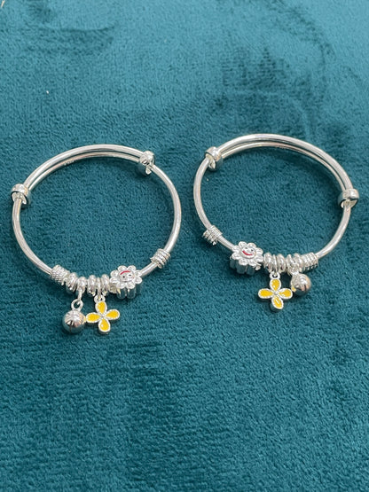 92.5 Silver Kids Kada with charms | Stylish Finish | Elegant Jewellery for kids