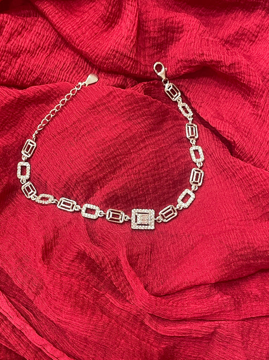 92.5 Silver White Stone Bracelet for Women 8 Inches | Stylish Elegant Daily Wear Jewellery