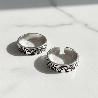 92.5 Silver Toe Rings for Women | Oxidised Weaving Design | Traditional Jewellery