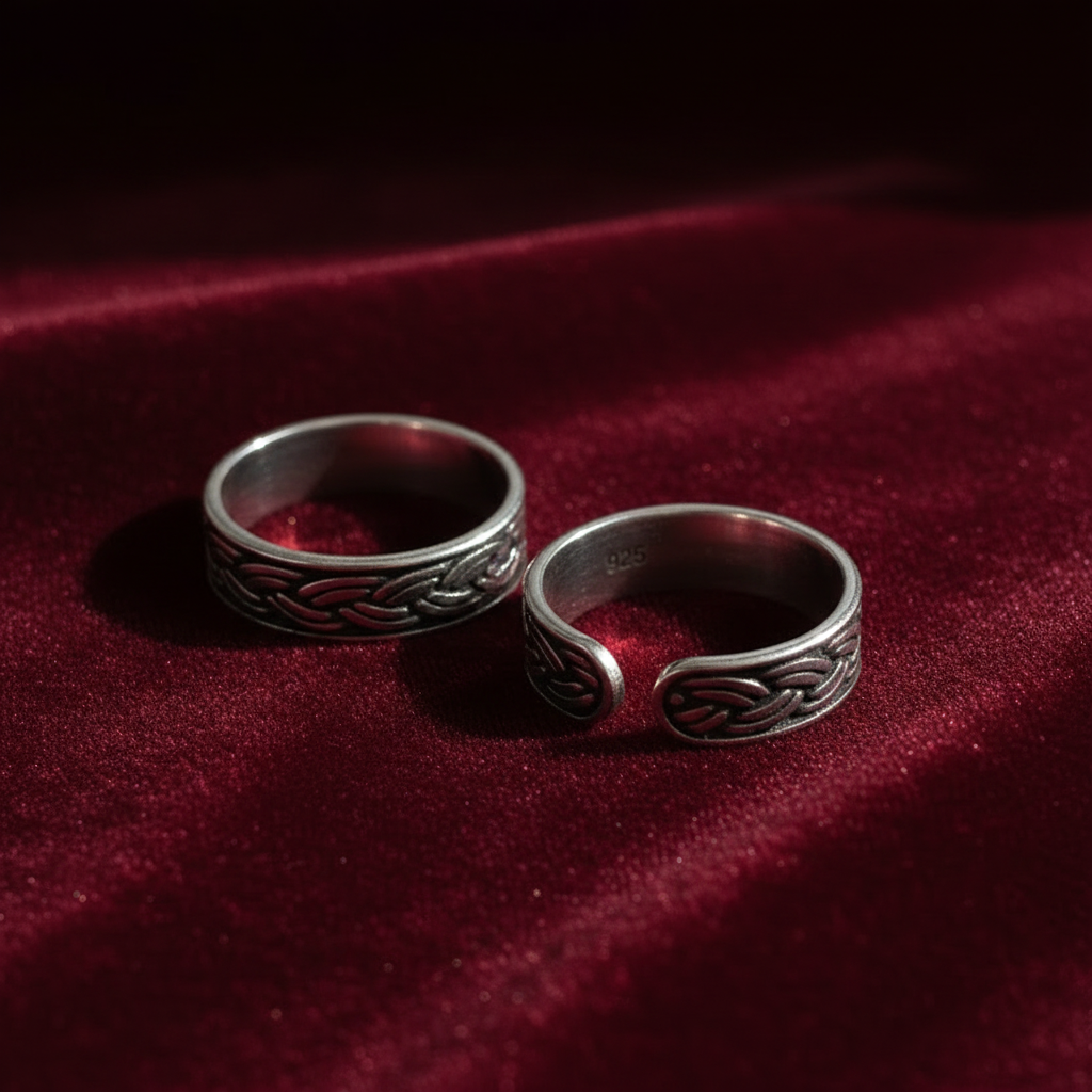 92.5 Silver Toe Rings for Women | Oxidised Weaving Design | Traditional Jewellery