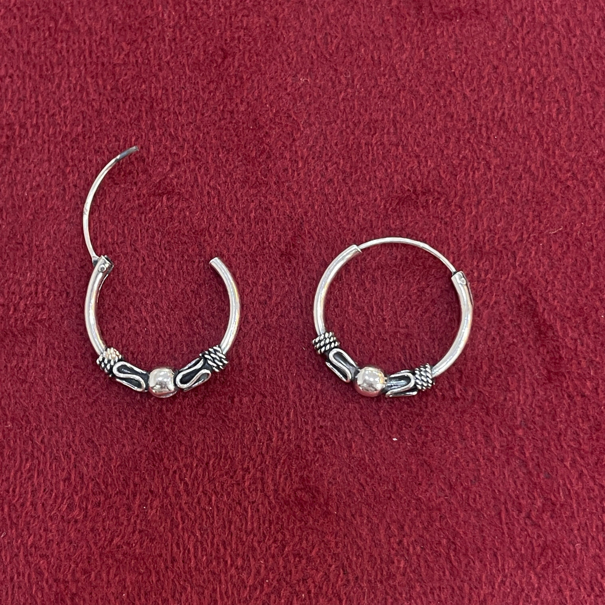 92.5 Silver Oxidised Bead Detail Hoop Earrings Pair