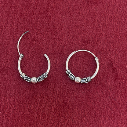92.5 Silver Oxidised Bead Detail Hoop Earrings Pair