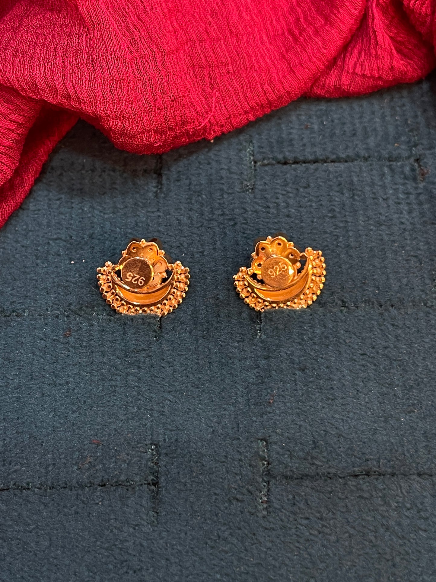 925 Silver Gold Plated Ruby Studs
