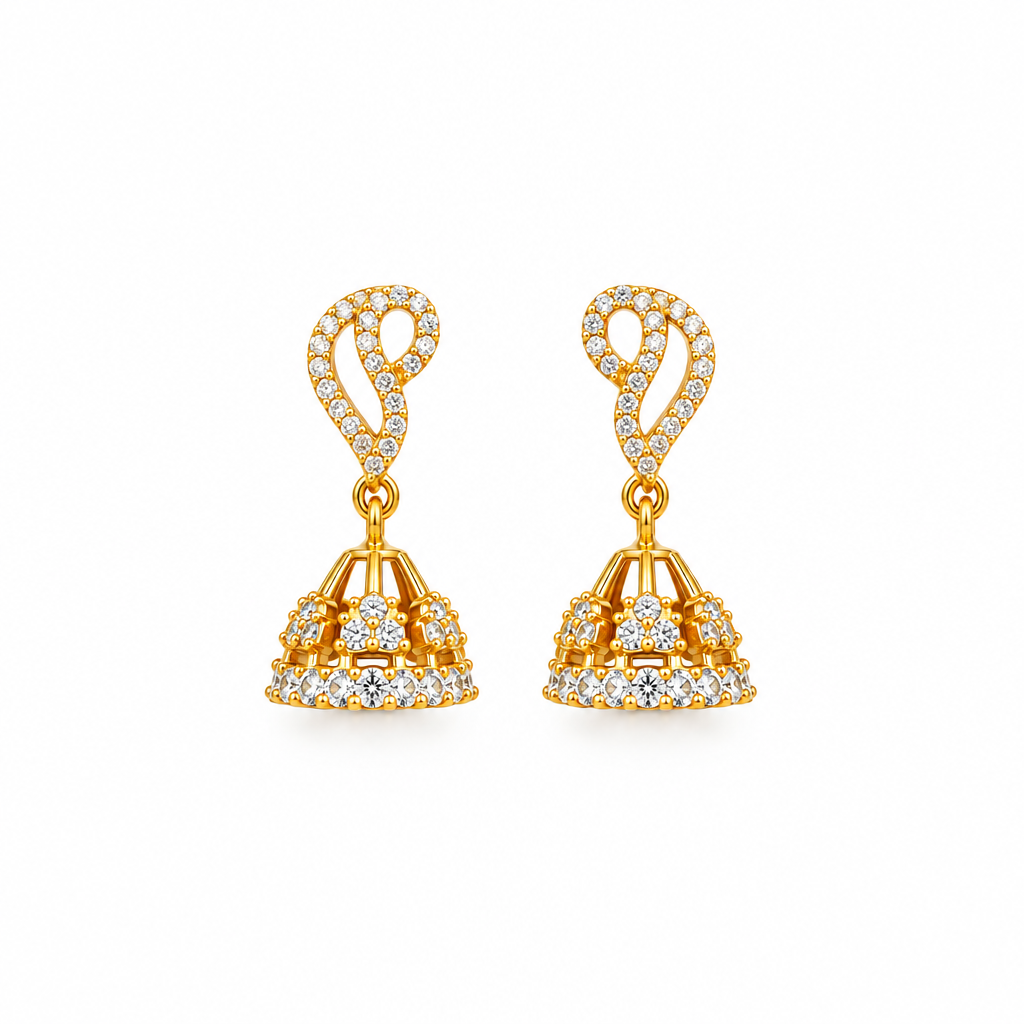 92.5 Silver Gold Plated White CZ Petite Jhumka Earrings for Women