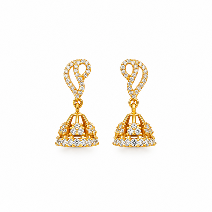 92.5 Silver Gold Plated White CZ Petite Jhumka Earrings for Women