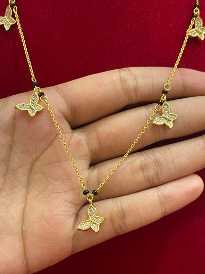 92.5 Silver Gold Plated Butterfly Charm Black Bead Chain for Women 19.5 Inches | Stylish Elegant Design | Traditional Jewellery