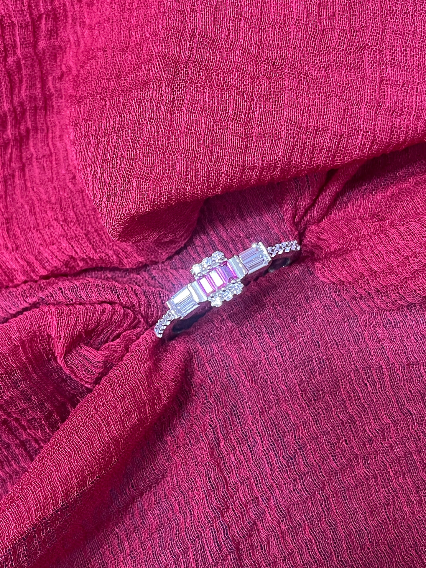 92.5 silver stylish pink stone ring size 12