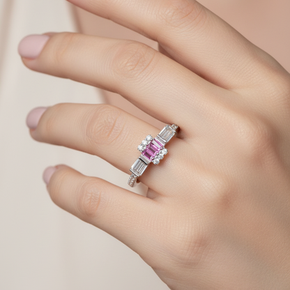 92.5 silver stylish pink stone ring size 12