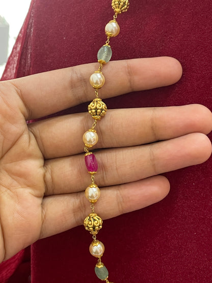 Silver gold plated multicolor nakshi mala 21 inches