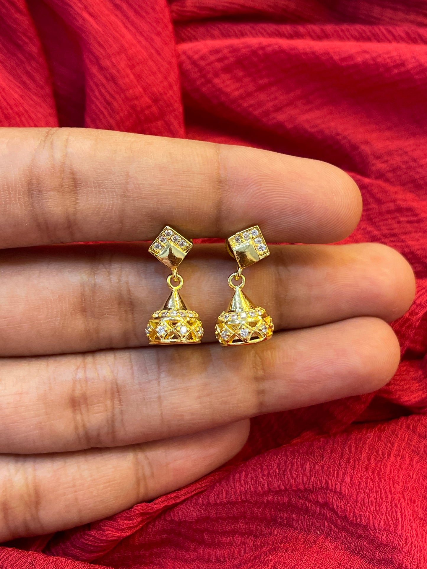 92.5 Silver Gold Plated White Stone Minimal Jhumkas for Women | Elegant Ethnic Design | Stylish Jewellery