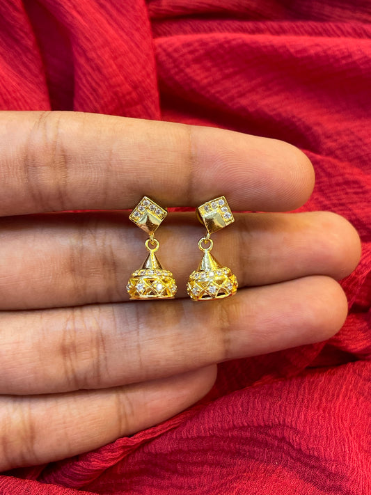 92.5 Silver Gold Plated White Stone Minimal Jhumkas for Women | Elegant Ethnic Design | Stylish Jewellery