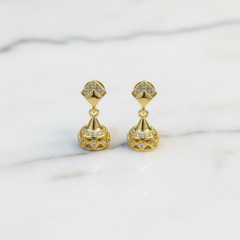 92.5 Silver Gold Plated White Stone Minimal Jhumkas for Women | Elegant Ethnic Design | Stylish Jewellery pair