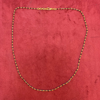 Gold Plated 92.5 Sterling Silver Black Bead Mangalsutra Chain for Women | Thin Black & Gold Bead Chain