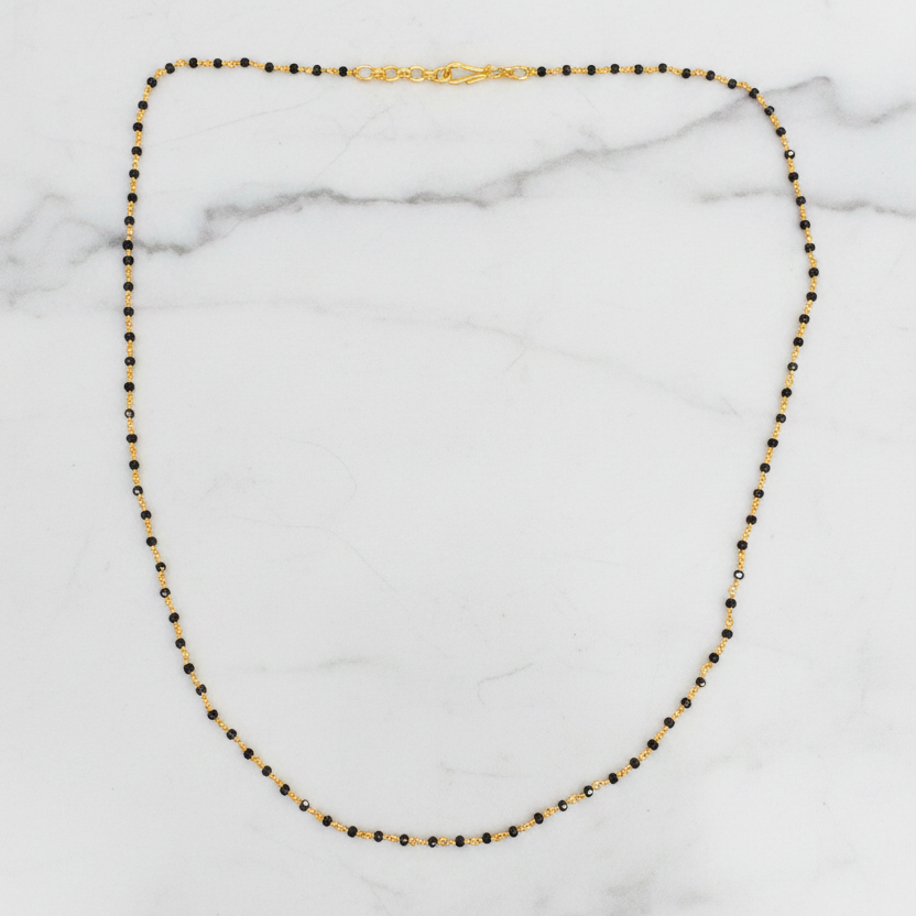 Gold Plated 92.5 Sterling Silver Black Bead Mangalsutra Chain for Women | Thin Black & Gold Bead Chain