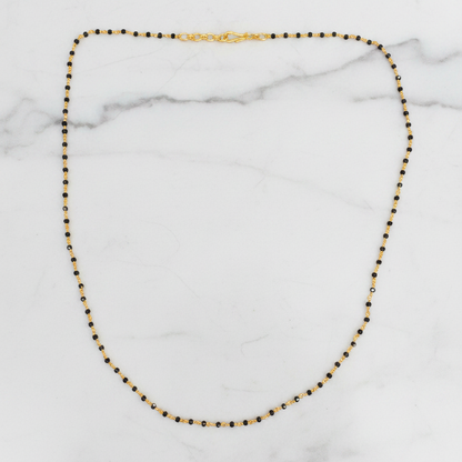 Gold Plated 92.5 Sterling Silver Black Bead Mangalsutra Chain for Women | Thin Black & Gold Bead Chain