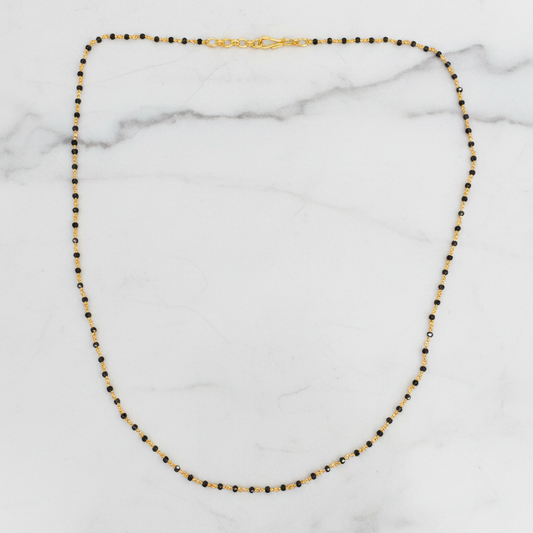 Gold Plated 92.5 Sterling Silver Black Bead Mangalsutra Chain for Women | Thin Black & Gold Bead Chain