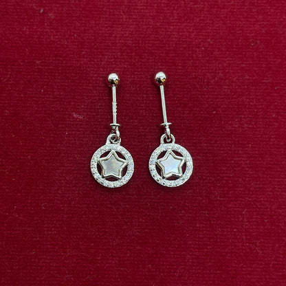 92.5 Sterling Silver Star in CZ Halo Circle Bugadi for Women | Mother-of-Pearl Star with Pavé CZ Frame | Helix Earring pair