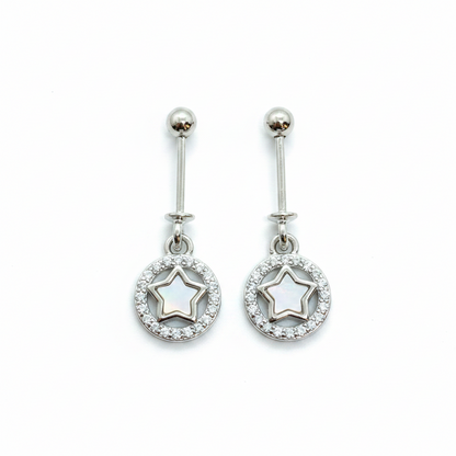 92.5 Sterling Silver Star in CZ Halo Circle Bugadi for Women | Mother-of-Pearl Star with Pavé CZ Frame | Helix Earring pair