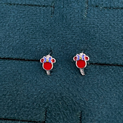92.5 Silver Enamel Cartoon Mouse Huggie Hoop Earrings for Girls