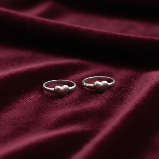 92.5 Silver Heart Toe Rings for Women | Stylish Cute Design | Adjustable Daily Wear Jewellery
