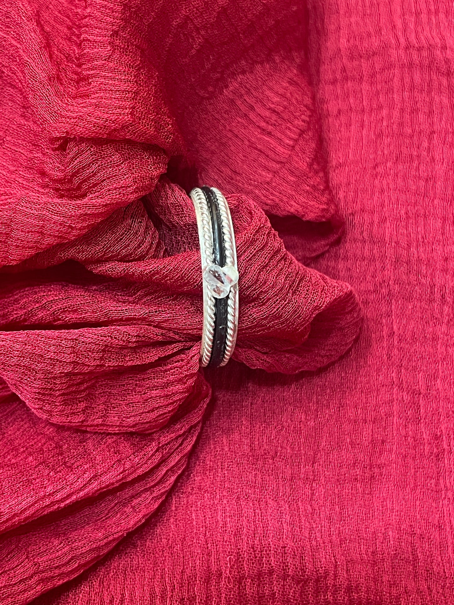 92.5 Silver Black Thread Ring for Men Size 18 | 3 Clove Fiber Design | Stylish Modern Jewellery