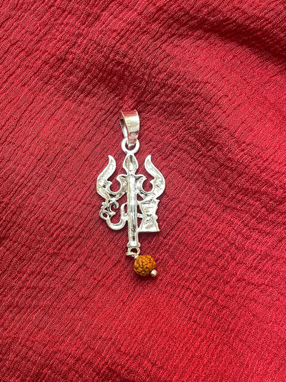 92.5 Silver Trishul Design Pendant for Men & Women – Traditional Temple Style